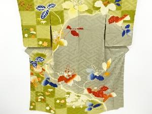 アンティーク　紋錦紗菊模様刺繍一つ紋着物